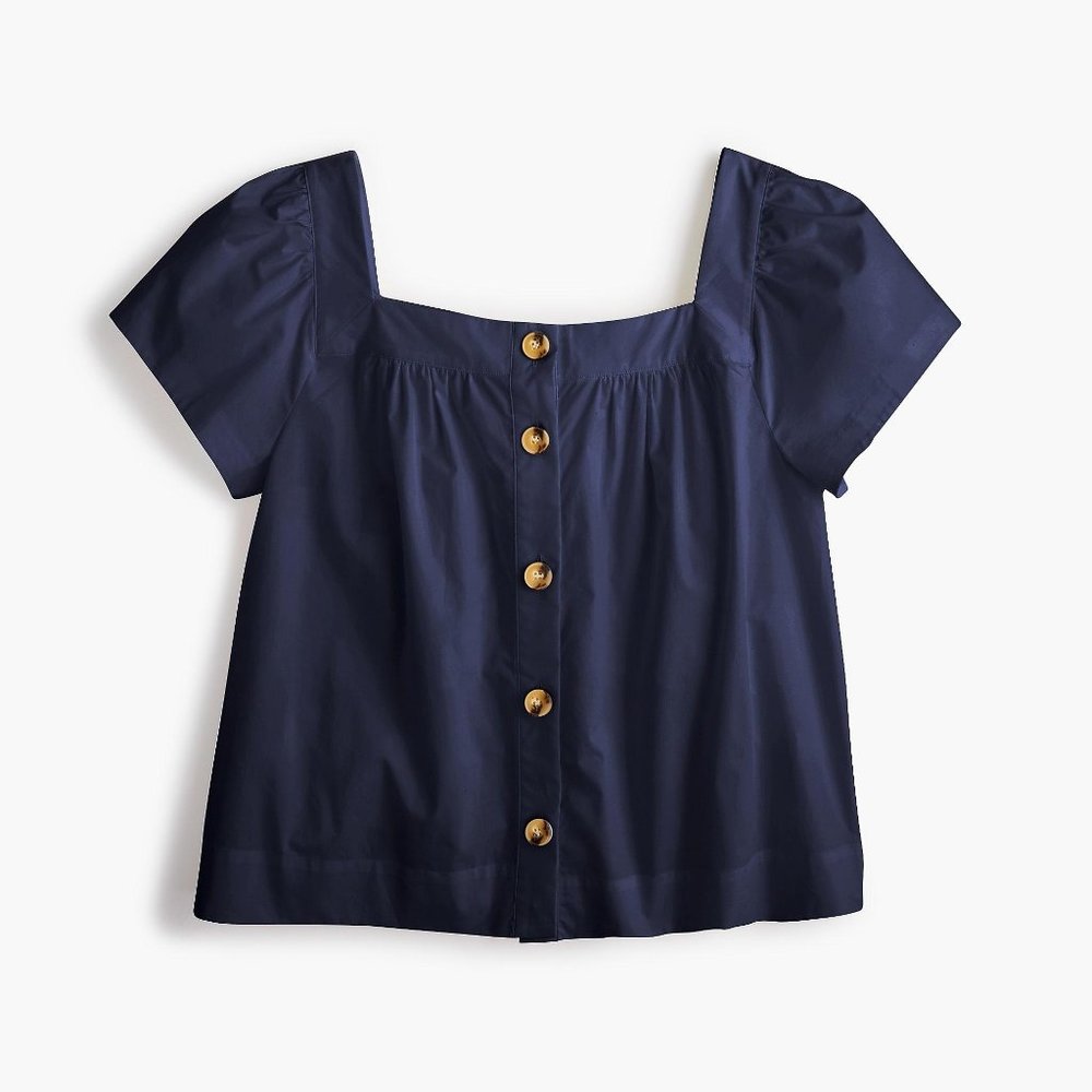 J.Crew Womens Navy Button-Front Square Neck Top